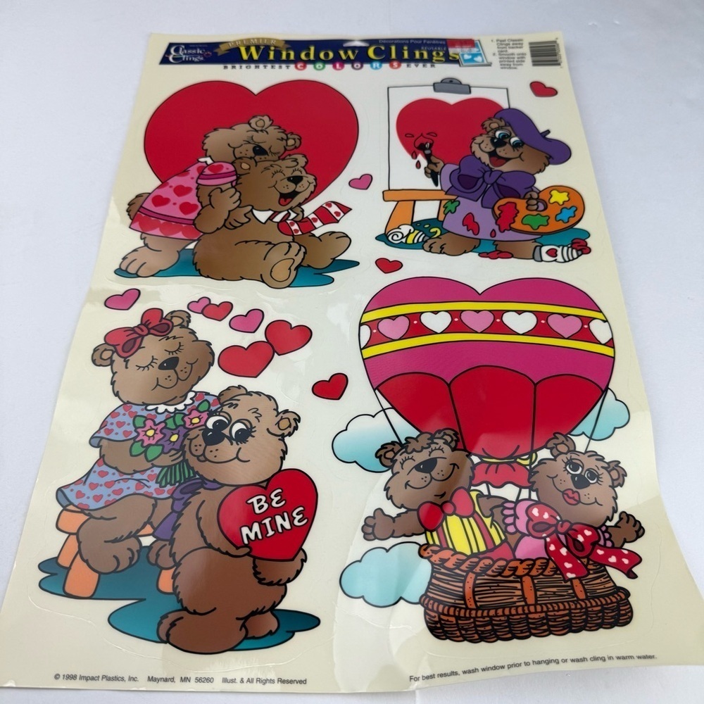 1998 Window Clings Valentine Bears NEW Classic Clings Clings for Kids